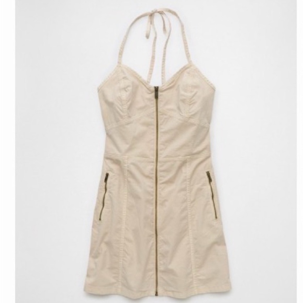 American Eagle Outfitters Zip-Front Halter Mini Dress with Pockets